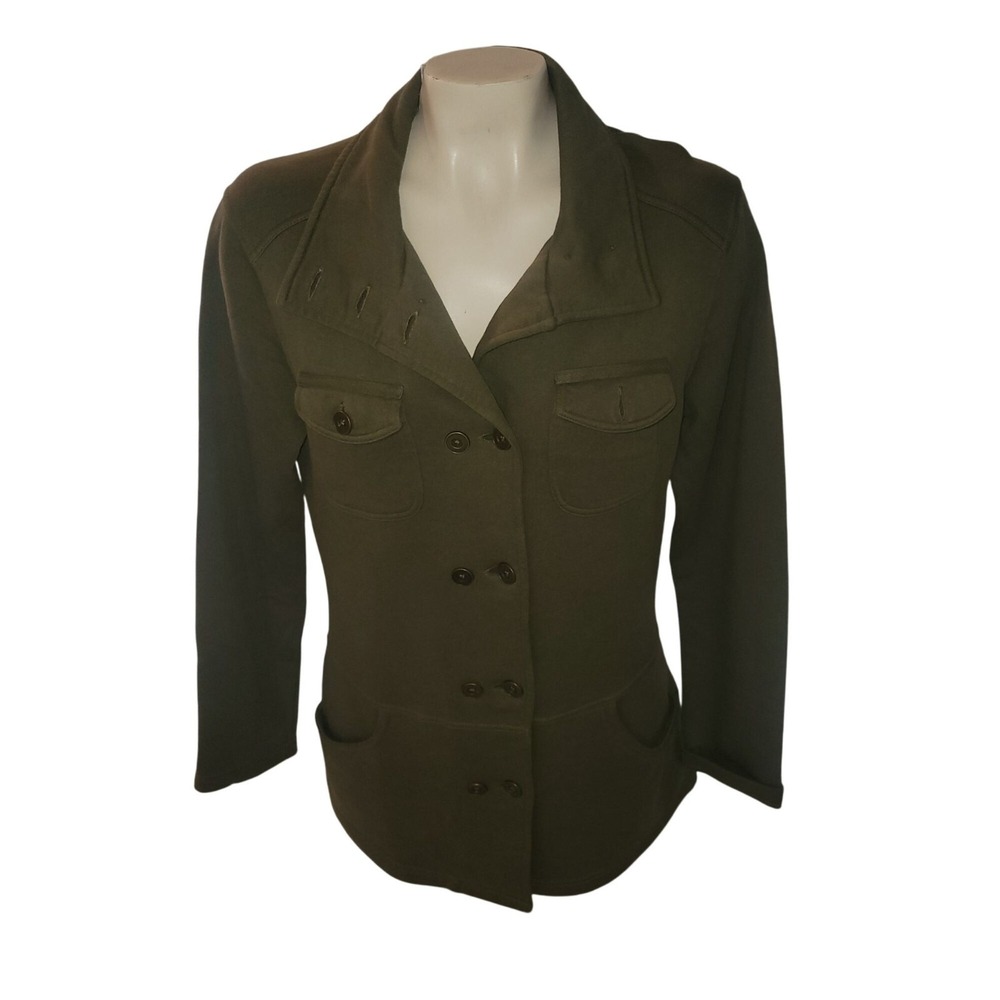 Prana Womens Olive Green Military Knit Field Jacket Double Breasted  L‎ comfort